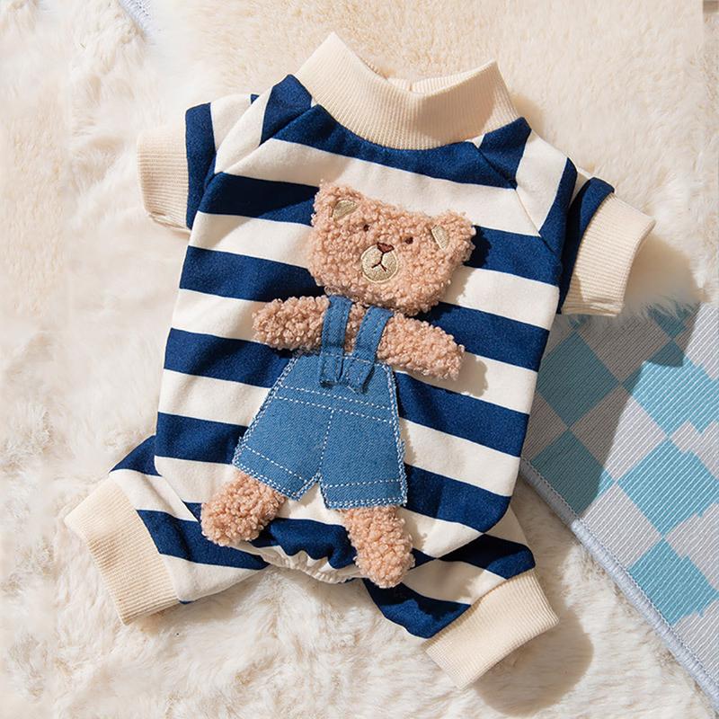 Spring Autumn Pet Striped Jumpsuit Sweet Pajamas Cute Cartoon Pattern Kitten Puppy Shirt Poodle Maltes Medium Small Dog Clothes 6