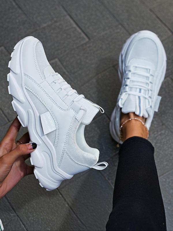 Women's Summer 2024 New Arrival Colorblock/Solid Color Front Low Top Platform Sneakers, Comfortable Running Sports Shoes, Chunky Walking Runner Footwear, 7