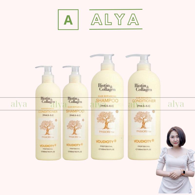 Cặp Dầu Gội Xả Biotin collagen Voudioty Vàng 500 1000ml x 2. Phục hồi tóc khô sơ hư tổn giảm rụng tóc nhanh mọc tóc