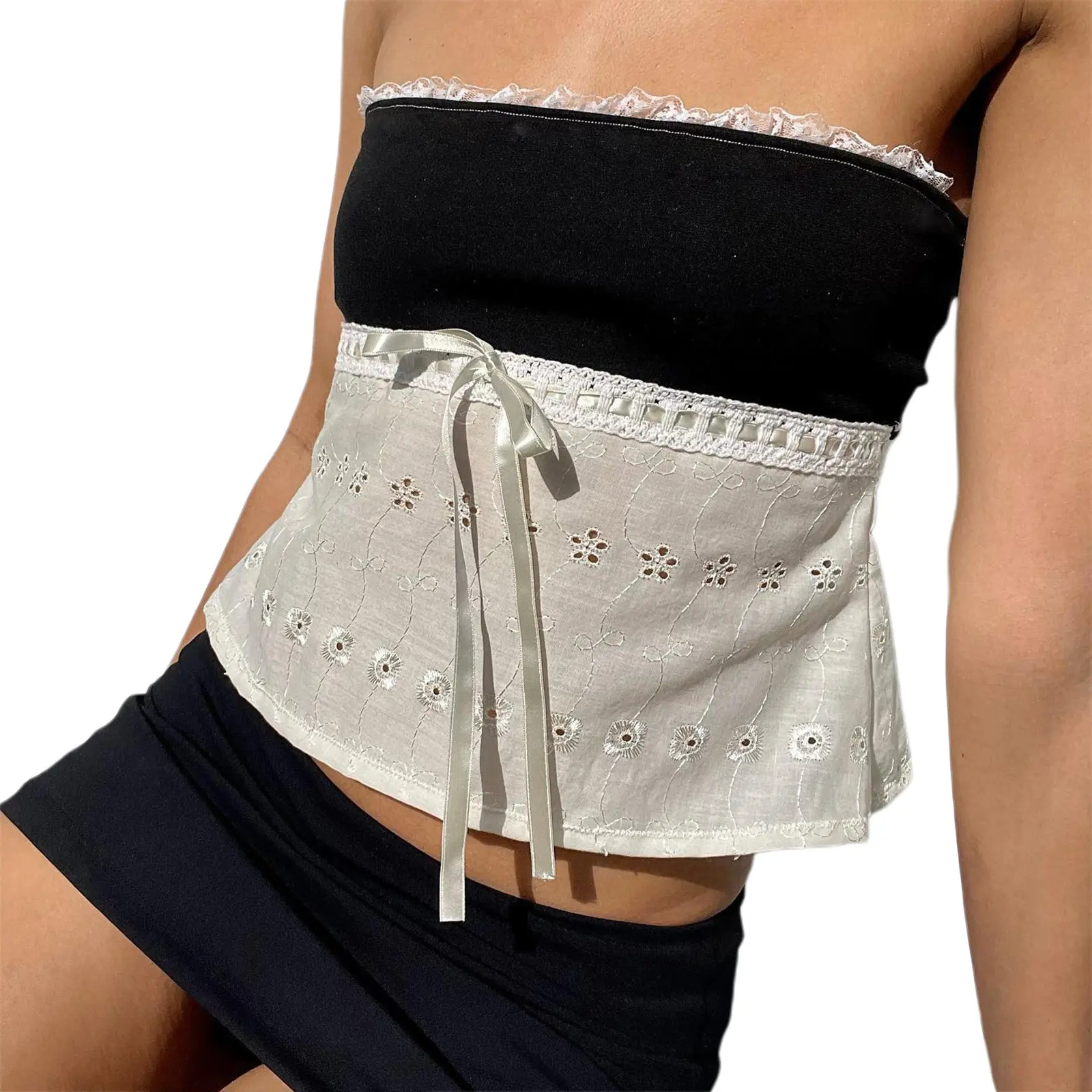 Women Tube Top, Strapless Backless Lacing Hollowed Patchwork Summer Ladies Vest for Club Party