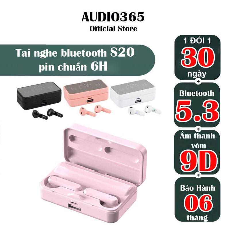Bản mới 2025 chân sạc typeC Tai nghe bluetooth không dây S20 phiên bản hồng cá tính hỗ trợ nghe nhạc chống nước ipx5 - AUDIO365