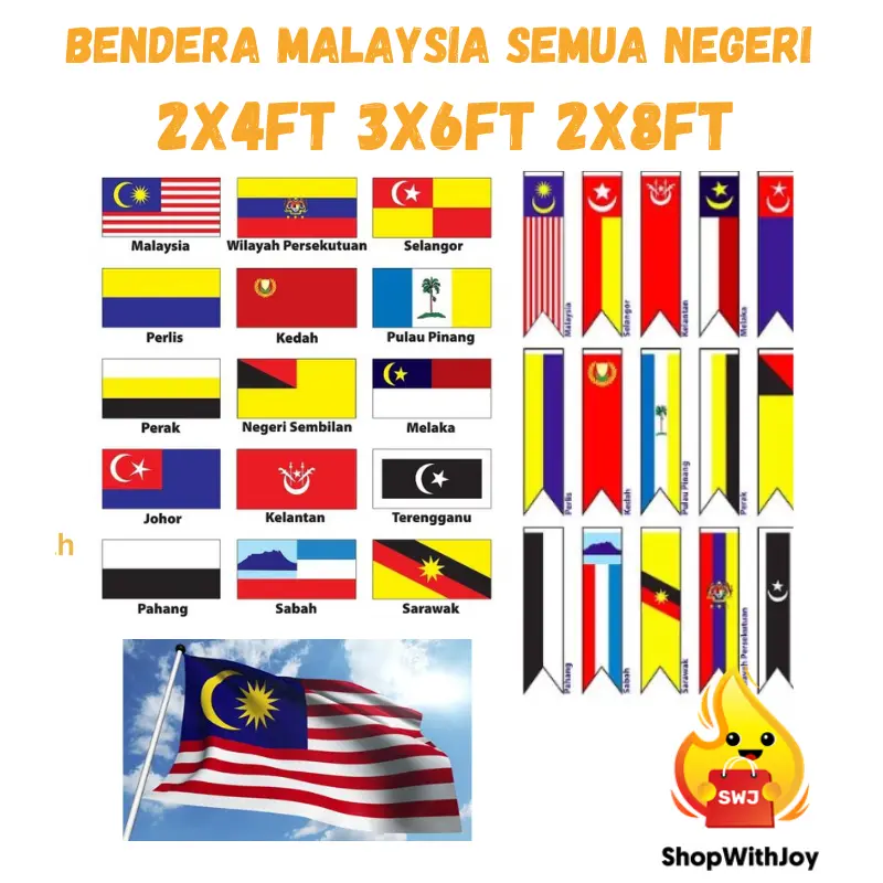 【ShopWithJoy】 Malaysia Flag Bendera Malaysia Bendera Negeri Bendera States Flag Bendera 2x4ft Bendera 3x6ft Bendera 2x8ft Pembekal