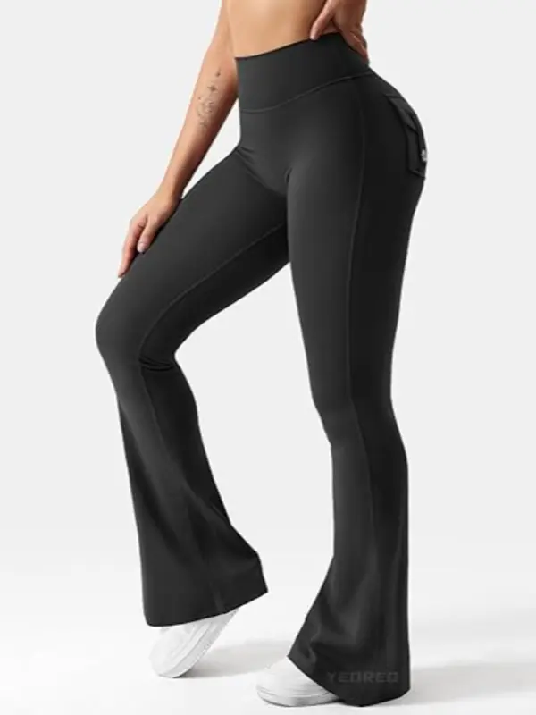 【Plus Size】 Solid Pocket Flare Leg Pants, Elegant Comfy Bell Bottom Trousers for Daily Outdoor Wear, Women's Bottoms for All Seasons 4
