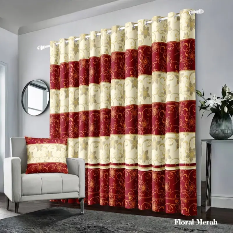 TIRAI PINTU DAN GORDEN JENDELA MOTIF SULTAN SMOKERING 12 LUBANG GORDEN FREE Tali Gorden Kain hordeng  Curtain
