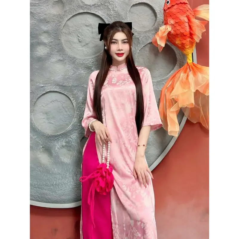 Bộ Áo Dài Cổ Tàu Dáng Suông Cao Cấp Women 4
