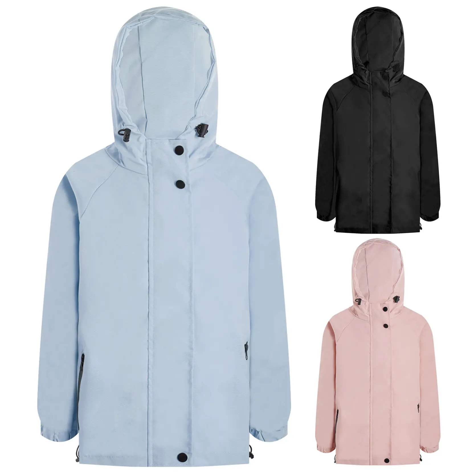 TSSOE  Unisex Kids Girls Boys Drawstring Hooded Jacket Stand Collar Long Sleeve Zipper Windbreaker Outerwear for Outdoor Hiking Camping Climbing
