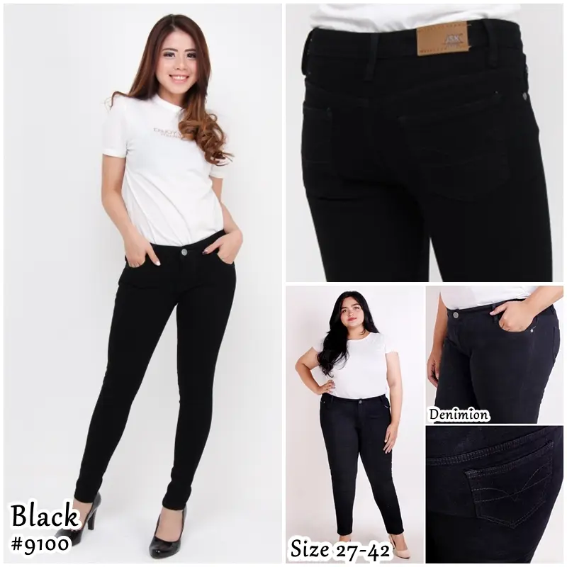 [Size 27-42] Celana Panjang Skinny Jeans Wanita Jumbo Big Size HITAM PEKAT