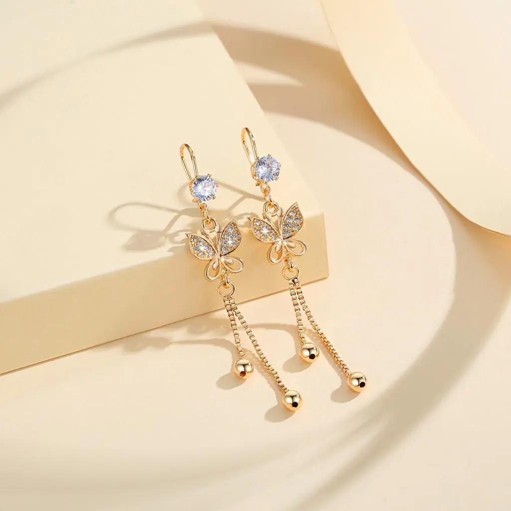 LM178  Anting Panjang Wanita Titanium Anti Karat Kupu-Kupu Liontin Anting Fashion Aksesoris Korea Earrings