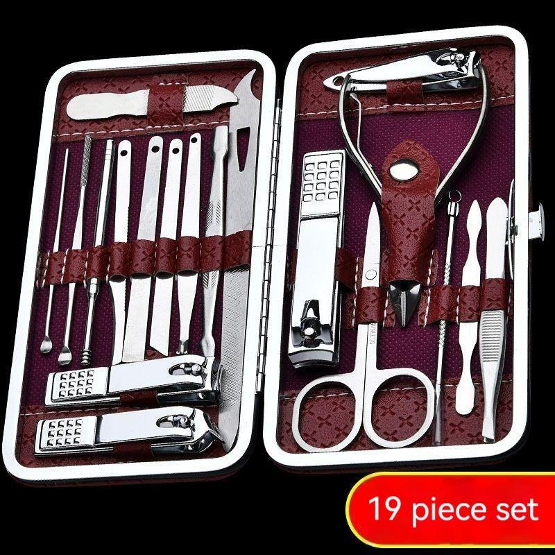 Bộ Dụng Cụ Cắt Móng Tay, Thép Không Gỉ, Màu Rượu Vang Đỏ, Bộ Hoàn Chỉnh, Để Sử Dụng Tại Nhà, Có Miệng Nghiêng, Loại Bỏ Da Chết, Ngoáy Tai, Dụng Cụ Cắt Móng Tay, Dụng Cụ Cắt Chân