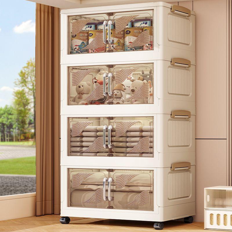 Product Introduction of Foldable Storage Cabinet, Multi-layer Dustproof Storage Box with Door, Multifunctional Storage Organizer for Living Room Bedroom Kitchen, Organization 5