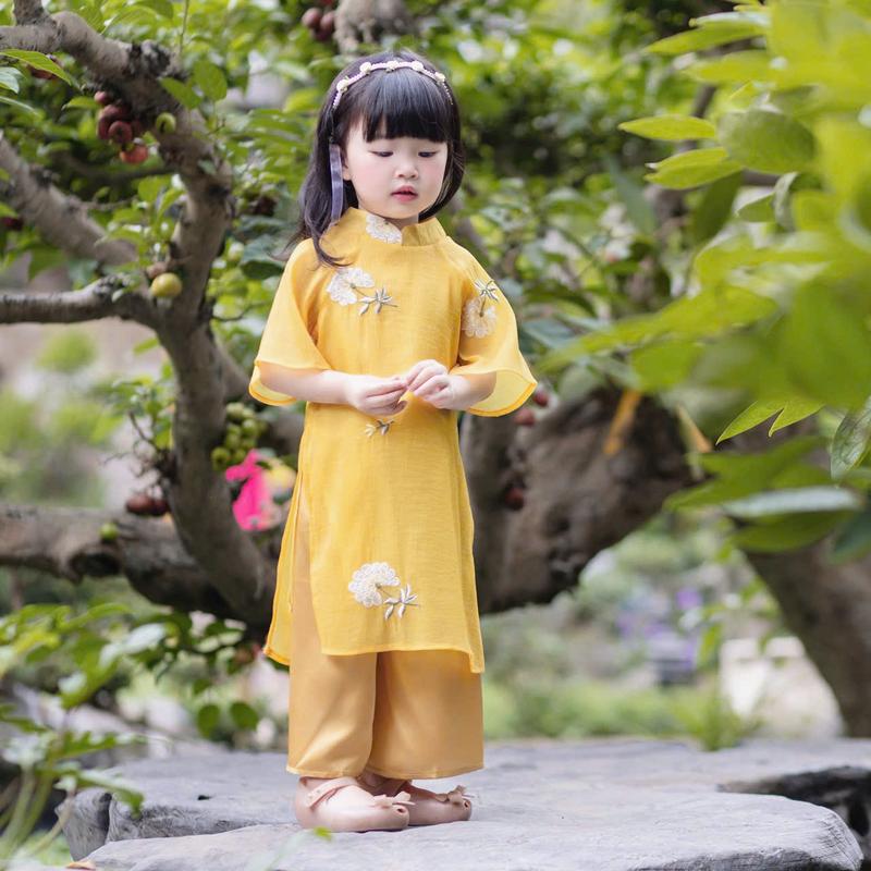 Áo dài tơ thêu 4 màu sắc nét + bờm ngọc (11-30kg) 5