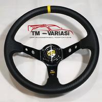 Gambar Stir Racing Import OMP Carbon Celong 14 Inchi List Kuning Palang Hitam dari tmvariasi_NEW Kota Administrasi Jakarta Barat 1 Tokopedia