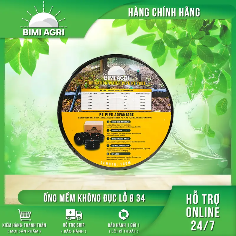Ống không đục lỗ phi 34 cuộn 100m chính hãng BIMI AGRI gắn béc 2