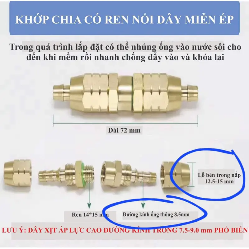 Đầu Nối Dây Xịt Rửa Xe, Dây Cá Sấu, Dây Xịt 8.5mm 7