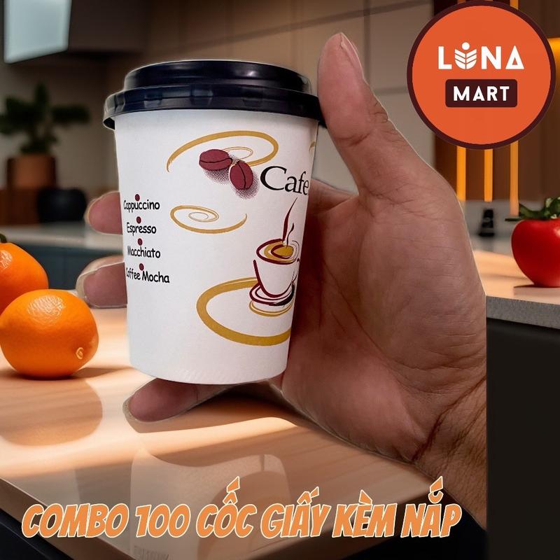  Combo 100 LY GIẤY KRAFT IN 2 LỚP kèm Nắp size 9oz  270ml  ly giấy chịu nhiệt ly giấy nóng dùng 1 lần 
