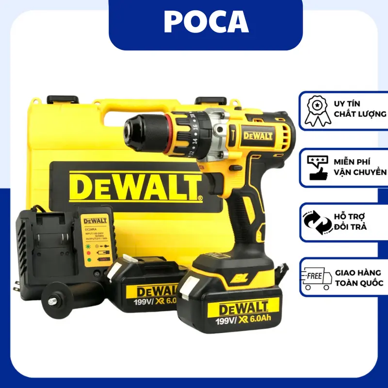 Máy khoan pin Dewalt 199v New động cơ không chổi than Đầu kẹp autolock 0