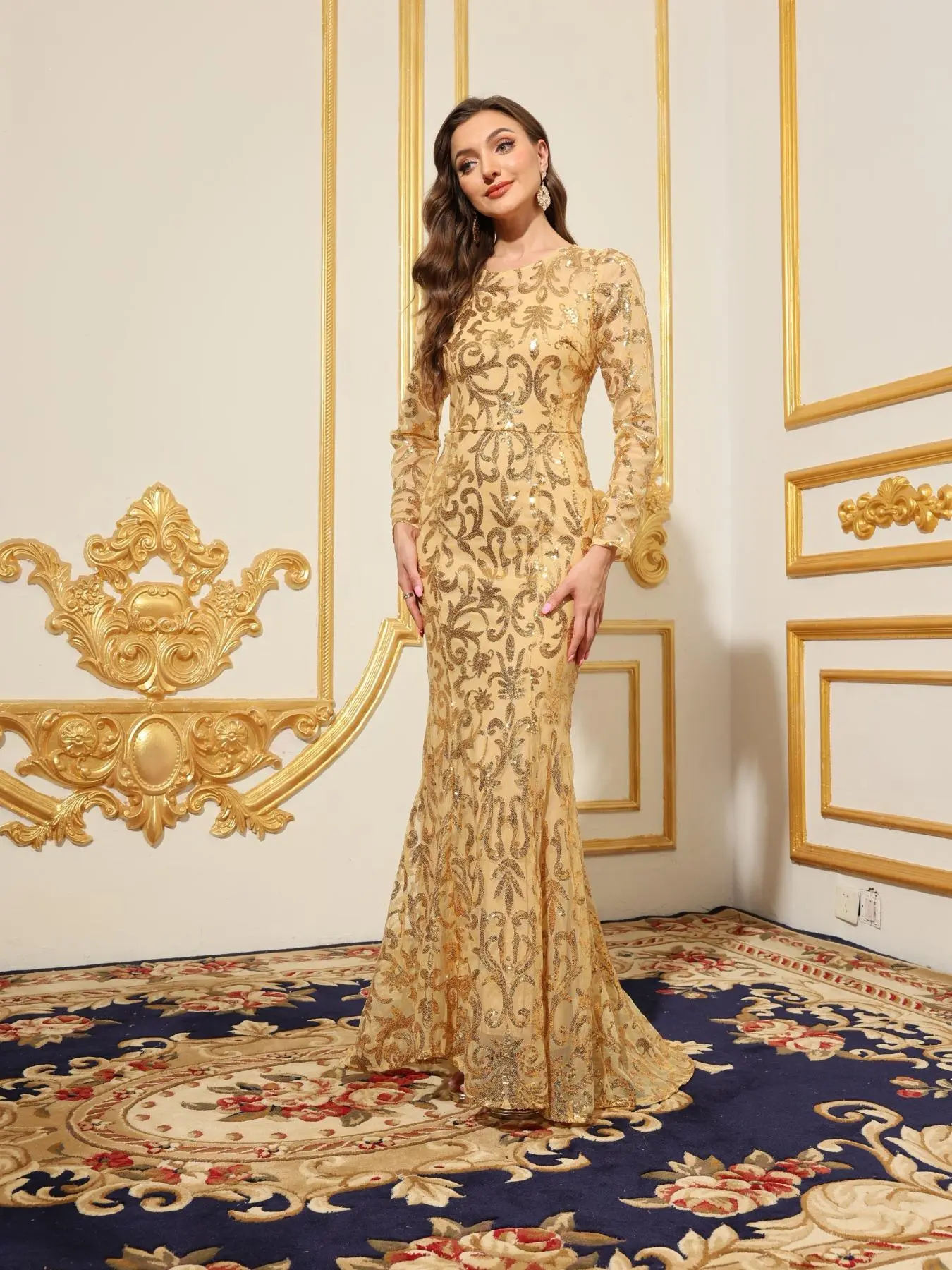 Women's Glitter Sequins  Party Dress, Elegant Formal Long Sleeve Mermaid Dress for Evening Party Gown, Ladies' Clothes for All Seasons