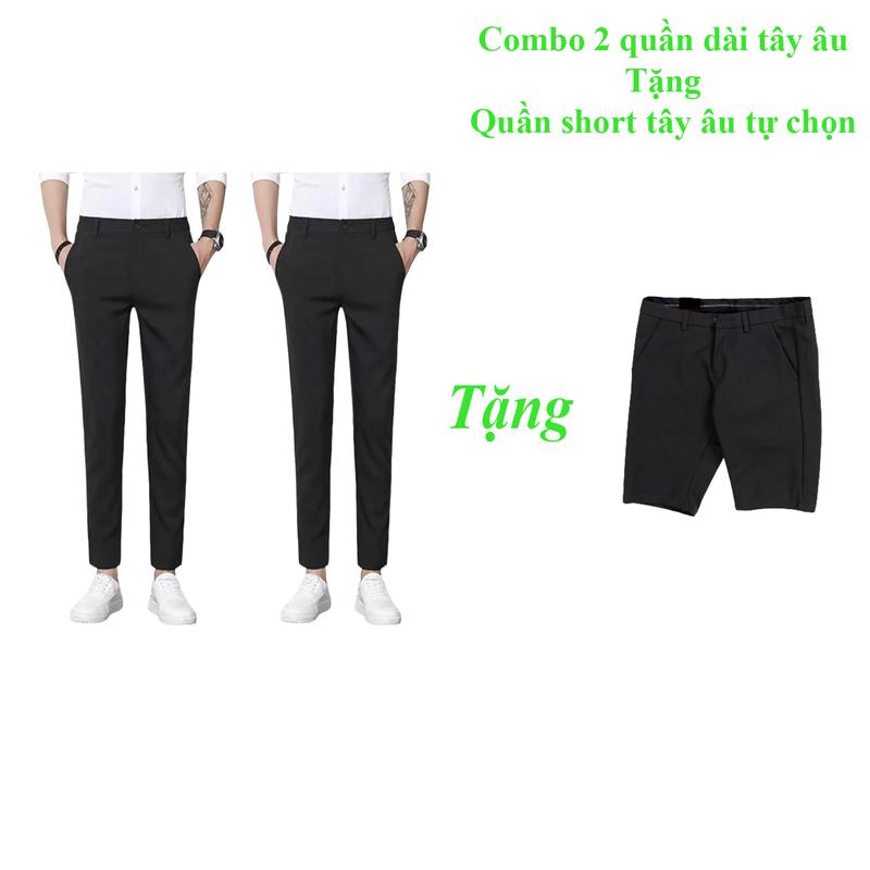 [Combo2 dài tây âu+ quà tặng short] dài 7 màu sọt 10 màu 2 quần tây âu dài xưởng may quần tây form ôm cotton co giản 4 chiều tặng quần short co giản 2 chiều tự chọn màu Menswear