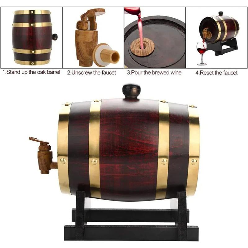 1L/1.5L/3L Wood Wine Barrel Vintage Oak Beer Brewing Accessories Whiskey Storage Container Home Decoration Wine Bar Tools 3