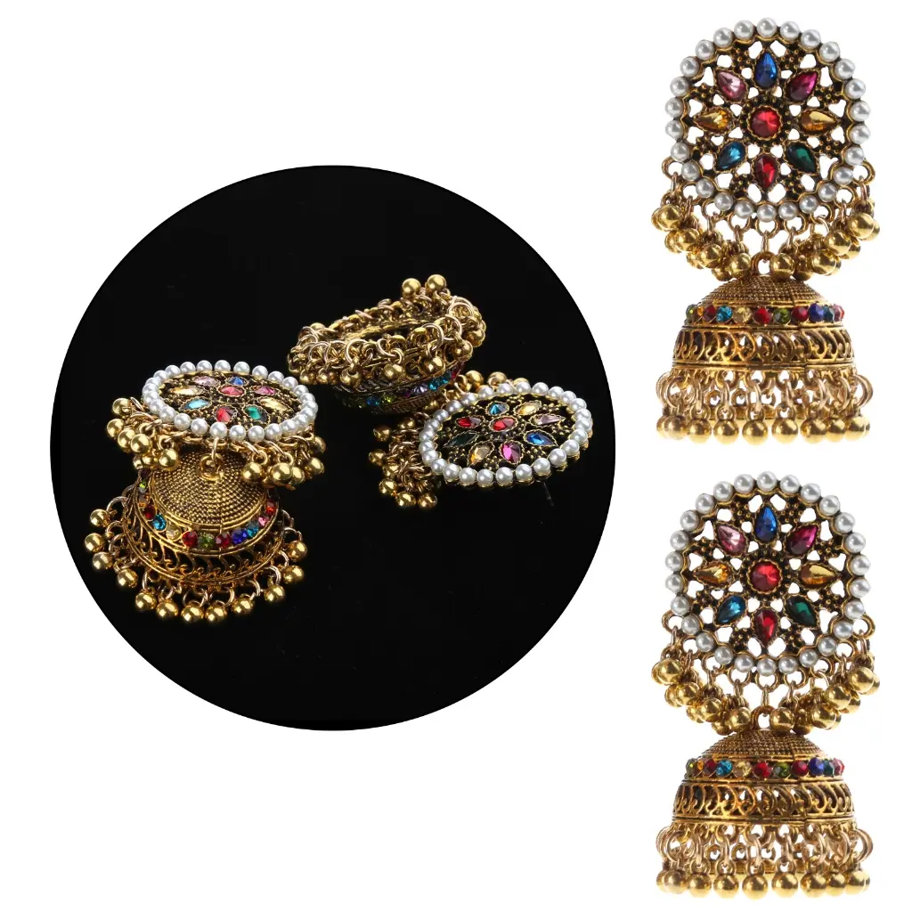 Heche Tribal Sunflower Fringe Earring Unique Jhumki Dangle Stud Earring for Women Girl Ethnic Style Bell Fringe Earring Gift