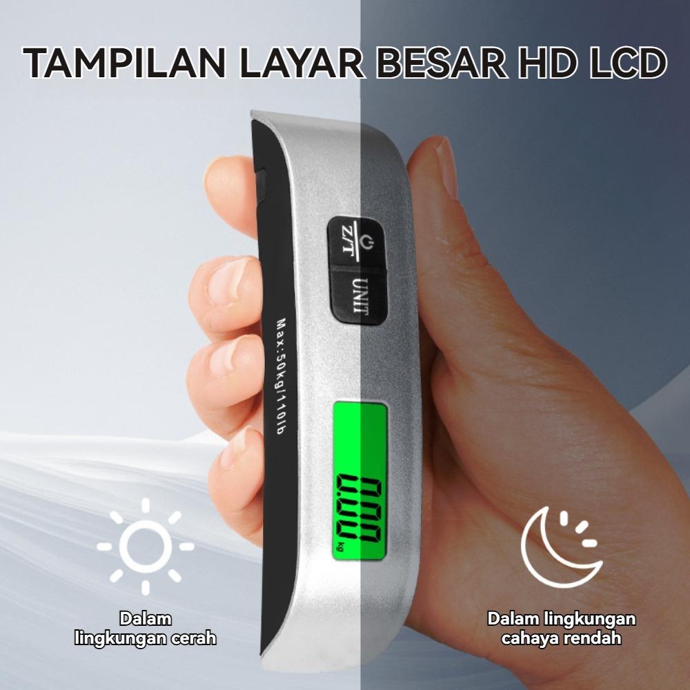 Timbangan Kait Elektronik 50kg - Timbangan bagasi portabel, layar LCD, fungsi mati otomatis, pegangan ergonomis, pengukuran akurat, cocok untuk penggunaan rumah, perjalanan, komersial dan industri