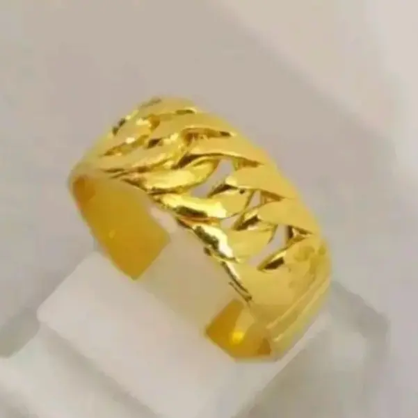 Cincin titanium gold motif dobel rantai warna emas 24 k anti luntur TERLARIS