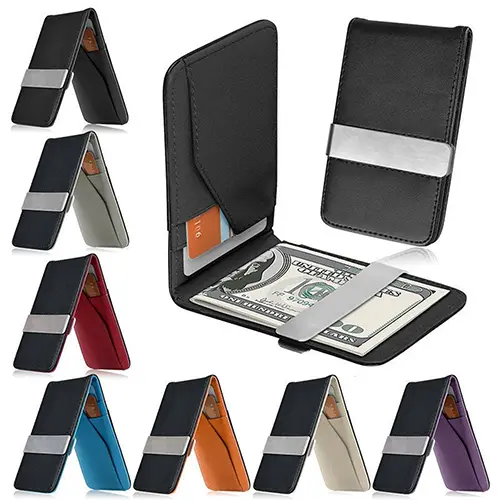 Kf.Q-New Arrivel Men's Fashion Faux Leather Money Clip Slim Wallet ID Credit Card Holder