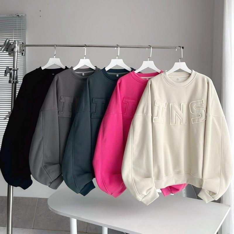 Áo SWEATER,Áo Hoodie Nam Nữ  Thêu Chữ Nổi INS Form Boxy Vải Nỉ Lót Bông Dày Dặn - Dài Tay - Tre