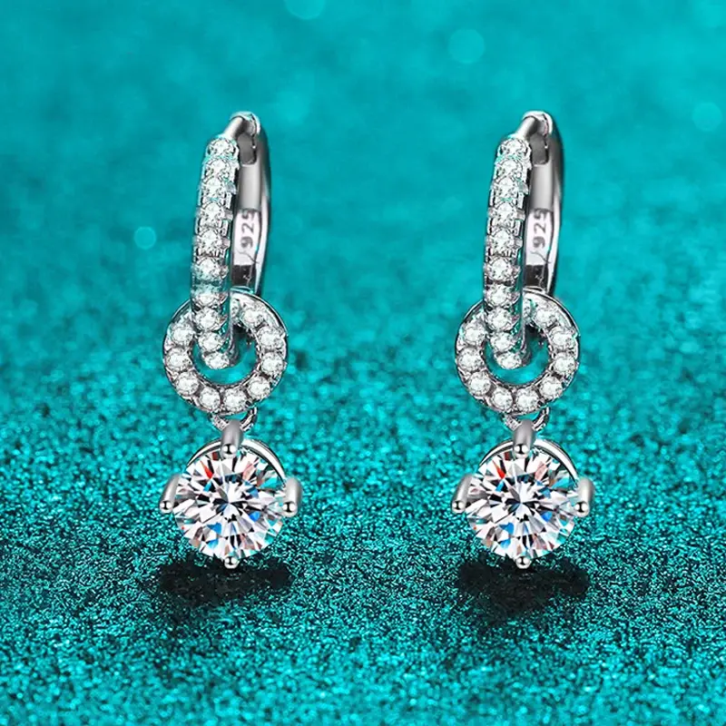 LLXYW Total 1ct Moissanite Drop Earring for Women Sparkling Wedding Jewelry 100% S925 Solid Silver Earring Wholesale