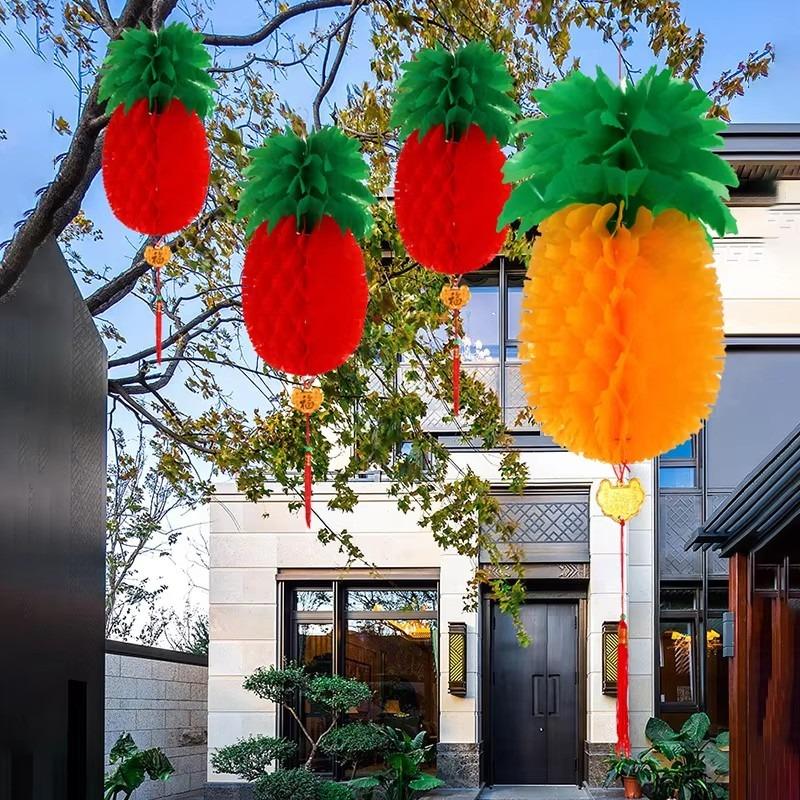 Product Introduction of Chinese Traditional Spring Festivals Pineapple Honeycomb Ball Lantern Oil-plastic Paper Hanging Lanterns Chinese New Year Gifts Decor 22