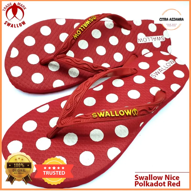 Swallow NICE Polkadot - Sandal Japit Wanita Original Swallow - Sendal Jepit Cewek Swalow Polcadot [SWLTRAD 01 B] Black Karet Pink 3