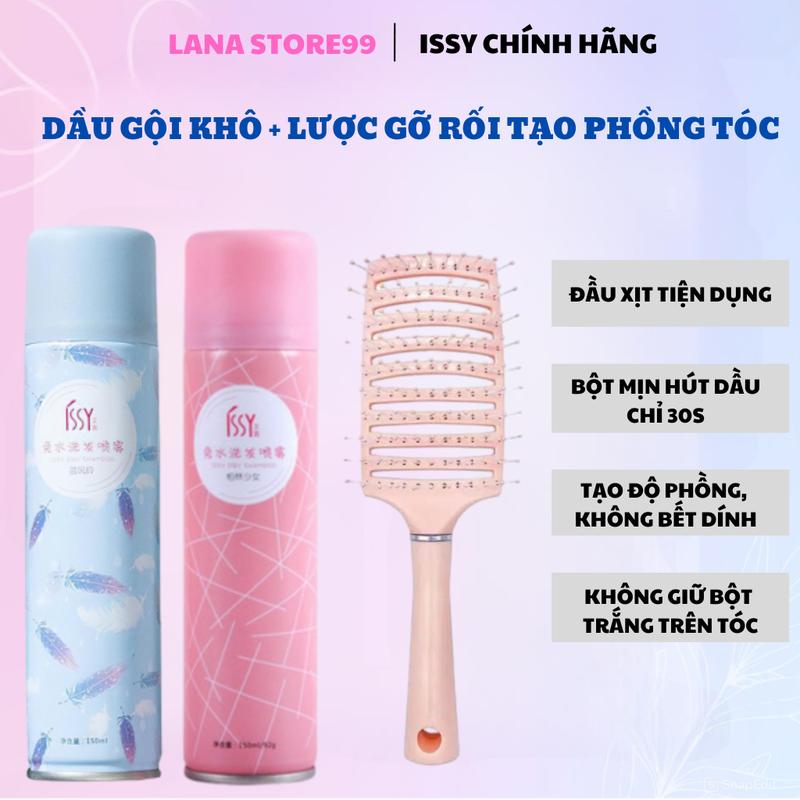  Combo Dầu Gội Khô ISSY Tặng 1 Lược Gỡ Rối Tạo Phồng Tóc Màu Ngẫu Nhiên 