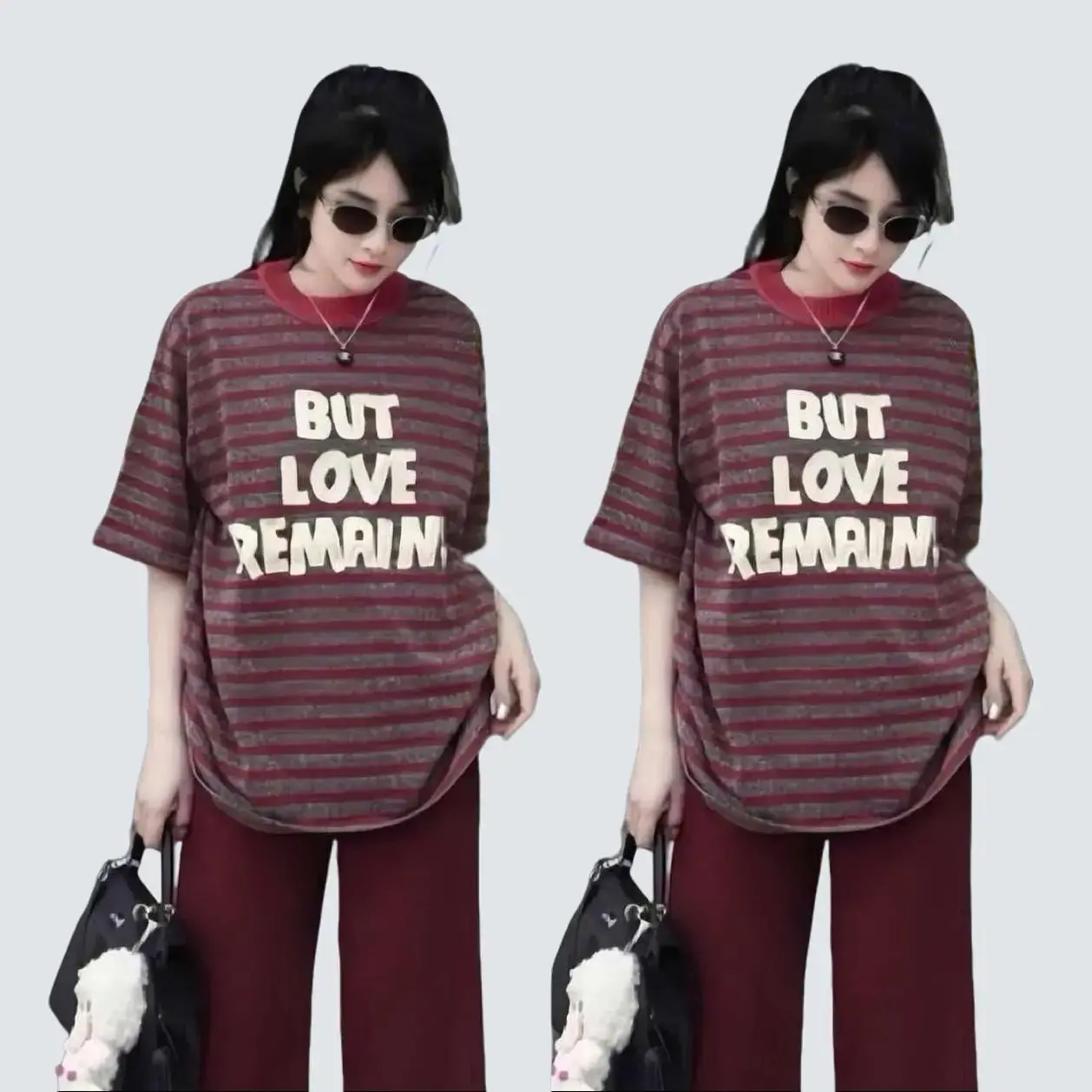 Áo  thun tắm cổ tròn -chất thun tăm lạnh co dãn - hình in nổi chữ But Love , from rộng thụng dấu quần Women Top Nữ