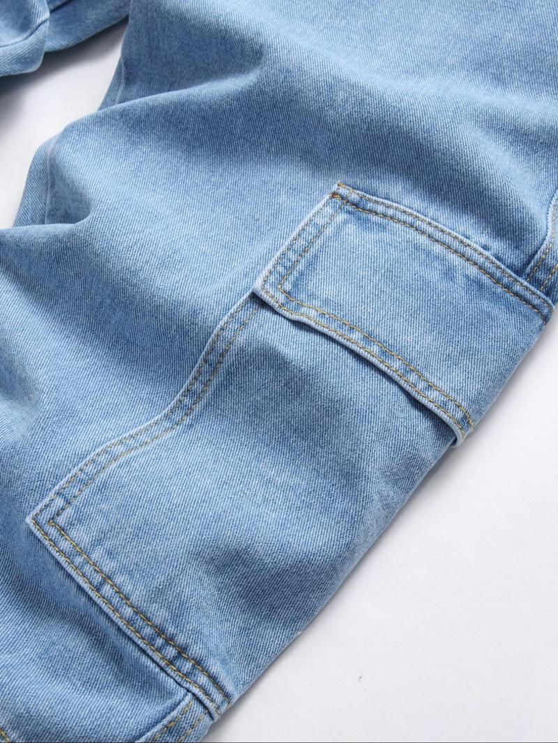 Product Introduction of Men's Flap Pocket Button Fly Cargo Jeans, Regular Fit Casual Street Comfy Denim Pants for Daily Wear, Woven Bottoms for All Seasons, Cotton 9