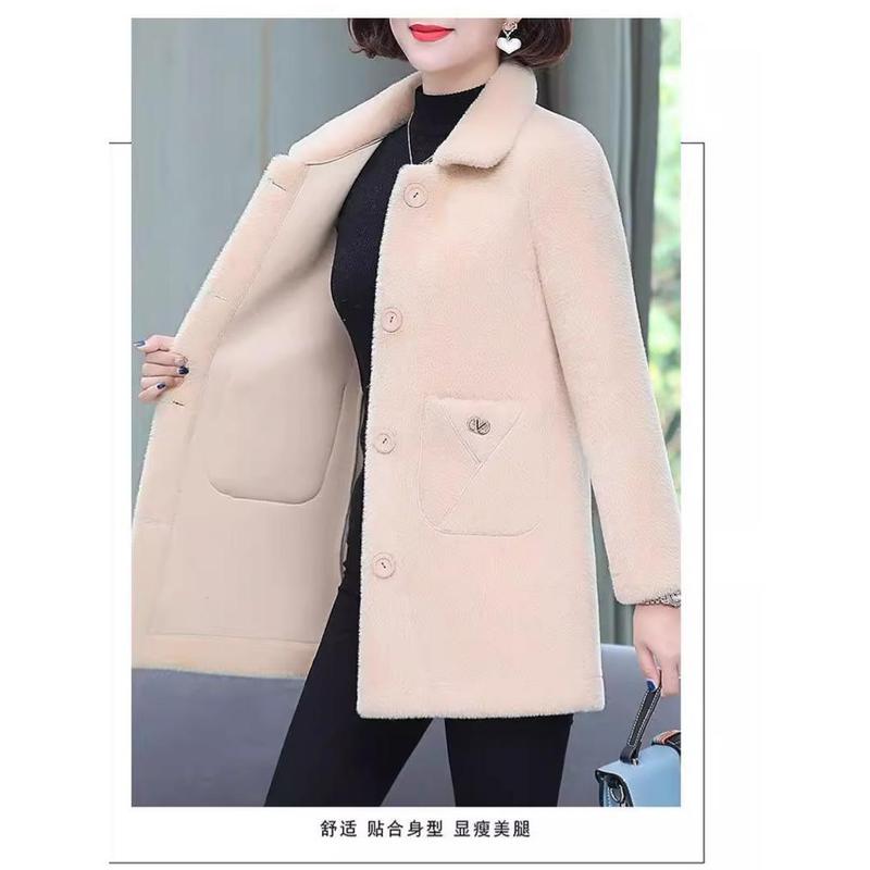 Áo Khoác Mùa Đông, Dành Cho Mẹ, Chất Liệu Cashmere Giả Dài Trung Bình Phong Cách Phương Tây Mới 2024, Thích Hợp Cho Phụ Nữ Trung Người Già Và Cao Tuổi, Áo Khoác Len Tích Hợp Lông Thú