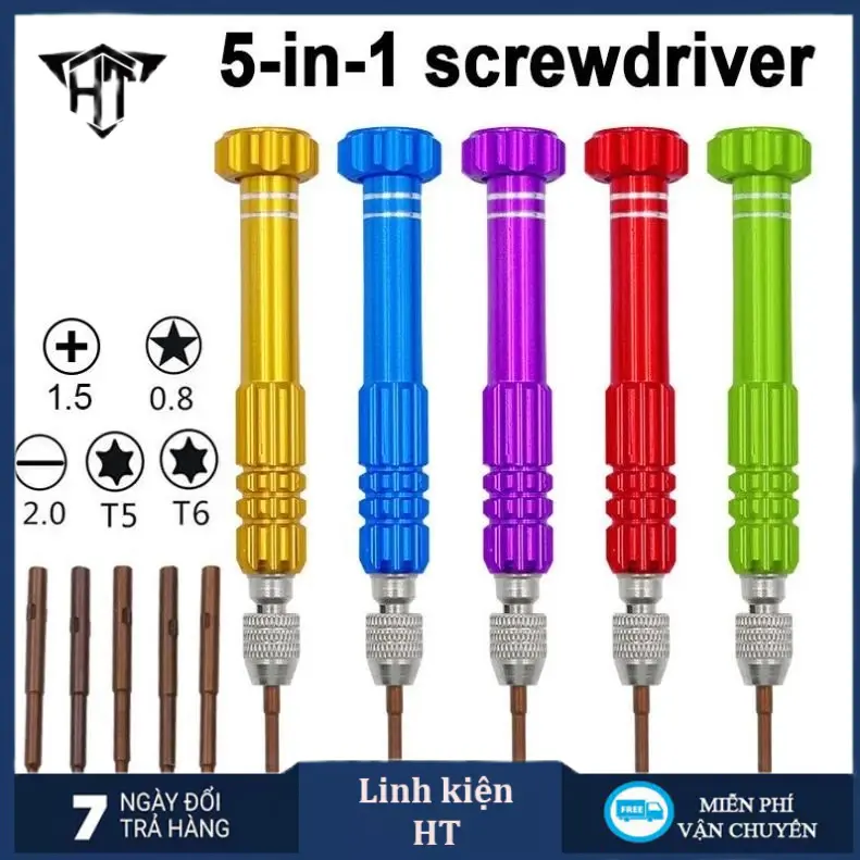 Bộ tua vít 5 đầu( Vít ở bên trong)  sửa chữa điện thoại đa năng hợp kim nhôm cao cấp - Màu ngẫu nhiên