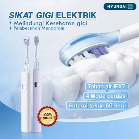 HYUNDAI - Sikat Gigi Elektrik Rechargeable – Getaran Ultra Sonic, Kepala Brush Soft, Tahan Lama, Sikat Gigi Dewasa Dan Anak-Anak