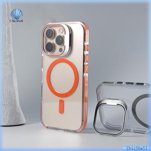 Ốp Điện Thoại Có Giá Đỡ Ống Kính Trong Suốt, Thiết Kế Đơn Giản, Dành Cho iPhone 16, 12, 11, 13, 14, 15 Pro Max, 16ProMax, 16e, 16Plus, 14Plus, Ốp Cứng, Chống Sốc, Tương Thích Với MagSafe