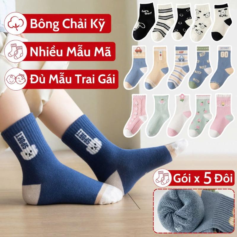 SET 5 ĐÔI Tất Cho Bé Trai Bé Gái Trẻ Em KooKoo Từ 1 - 13 Tuổi Tất Vớ Chân Cao Cổ Cho Bé Trai Bé Gái