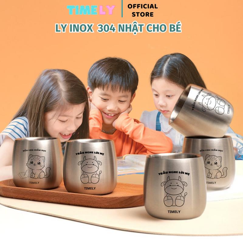 Ly Nước Timely Cho Bé Inox Nhật 304 - 2 Lớp Chống Nóng - Chống Lạnh - Hạn Chế Đổ Mồ Hôi - Không Lo Rơi Vỡ