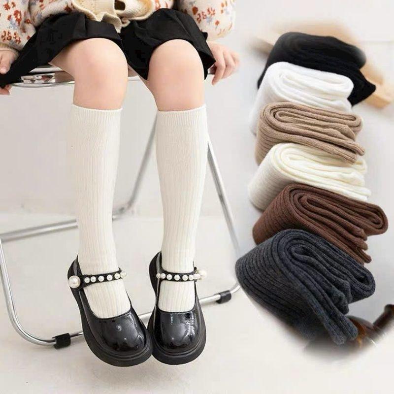 Sét 10 đôi Tất đùi cho bé Tất đùi tăm trơn cho bé phong cách Hàn 3-8 tuổi