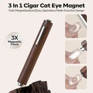 MEFA 3in1 Cat Eye Nail Magnet Multifungs Alat Stik Magnet Kayu Cat Eye Gel Polish Nail Tool Cigar Shape Wooden Handle Cylindrical  Stik Magnet 3 Sisi dalam 1 Magnet Powerful Suction for Home Diy Salon