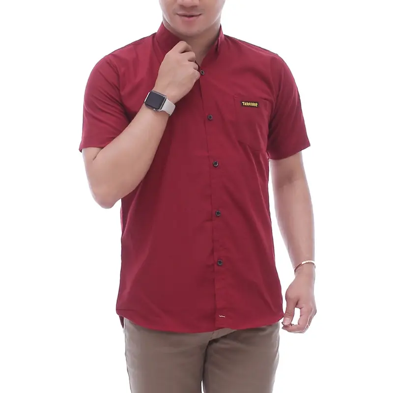 Hem Kemeja Pria Dewasa lengan pendek 13 warna Jumbo Katun Polos Hitam Putih Santai Slim-fitting V-Neck Crew Neck Biru Cream Hijau Kuning Maroon Muda Navy Baju Kerja Casual Panjang Kantor 2