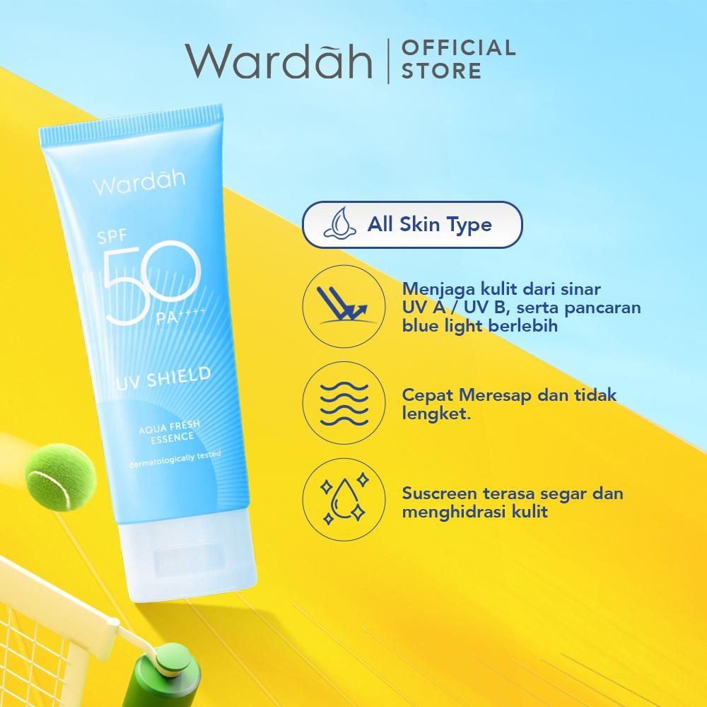 Wardah UV Shield Aqua Fresh Essence SPF 50 PA ++++ 30 ml - Sunscreen Wajah 0% Alkohol - Tekstur Ringan - Menghidrasi - Untuk Semua Jenis Kulit facial hydrating Muka Hyaluronic
