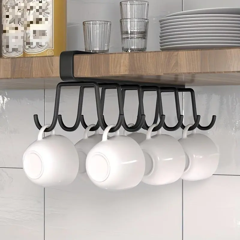 Under Cabinet Cup Organizer, 1 Count Space Saving 12-hook Holder for Cups, Headphones & Towels, Ideal for Kitchen, Bathroom & Office Use