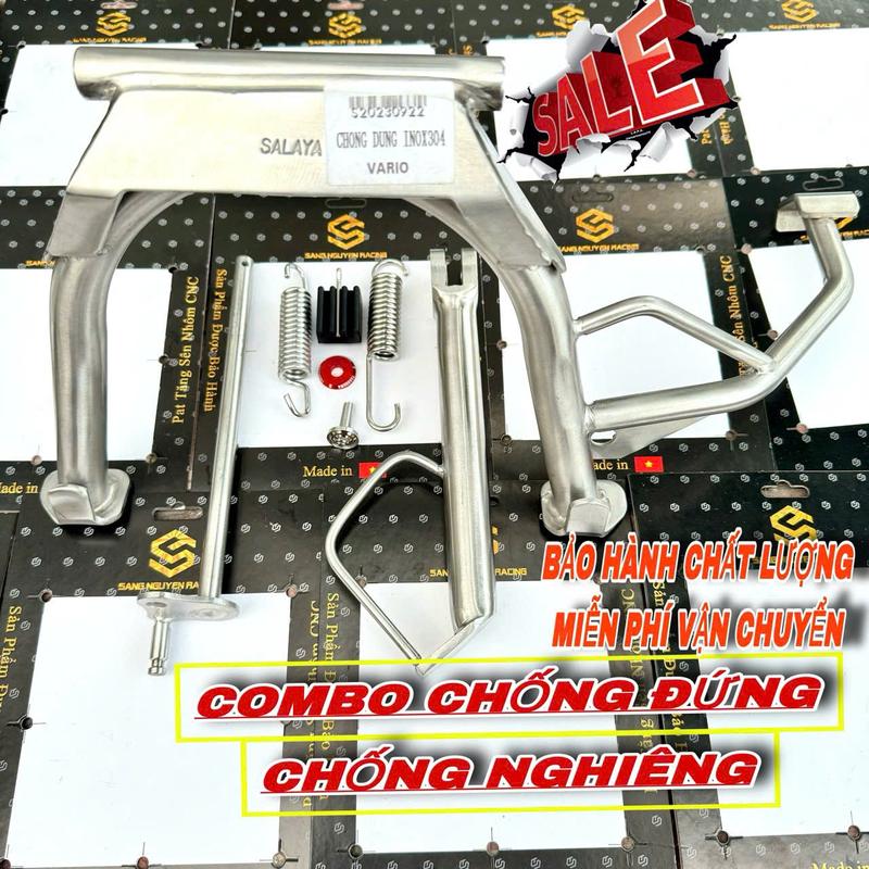 COMBO CHỐNG ĐỨNG & CHỐNG NGHIÊNG INOX 304 CÁC DÒNG XE TẶNG ỐC LOXO LONG ĐỀN ĐỎ KÈM CỐT CHỐNG GIỮA