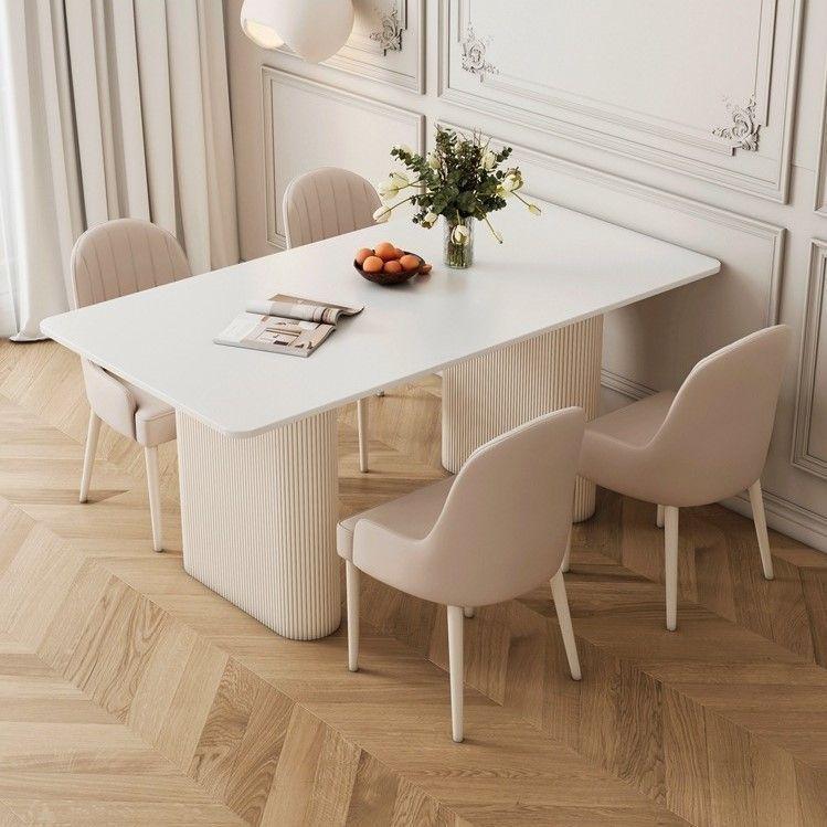 Slate Dining Table and Chair Set Modern Simple Rectangular Small Apartment Cream Style Home Dining Table and Chairs 3