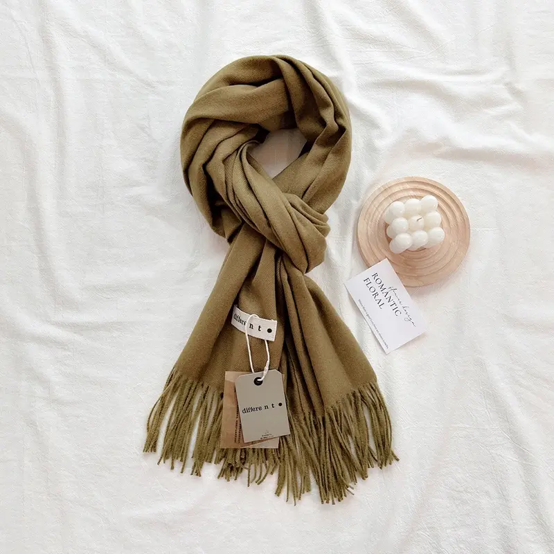 Khăn choàng cổ trơn Different tone màu Neutral chất Cashmere dạ Khăn choàng tua rua đa năng ấm áp phong cách Hàn Quốc khan  quang Quàng Cổ Len khan  len muadong 1