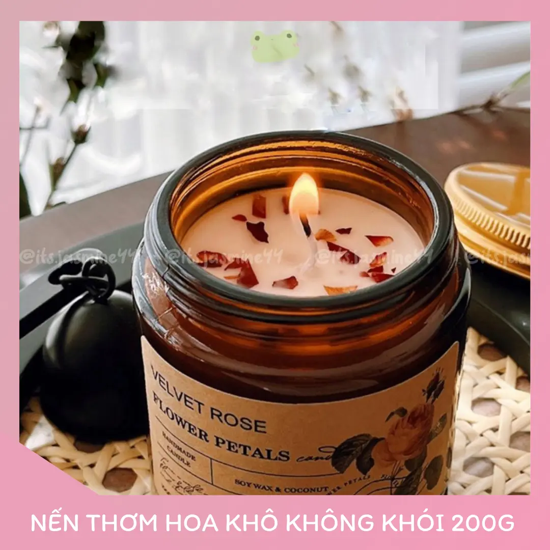 Nến Thơm Hoa Khô Thư Giãn - Không Khói, Sáp Đậu Nành