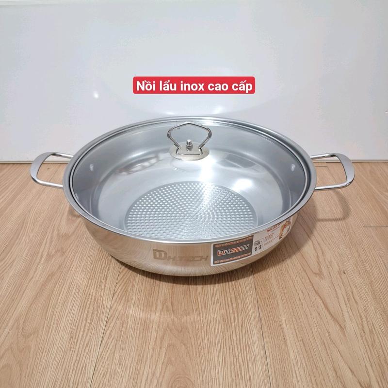 Nồi Lẩu Inox Nắp Kính Đáy Sần Dùng cho Mọi Loại Bếp